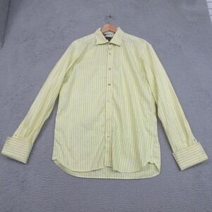 Ted Baker Shirt Mens 16 40.5 Yellow Striped Contrast Floral Cuffs Preppy Hipster